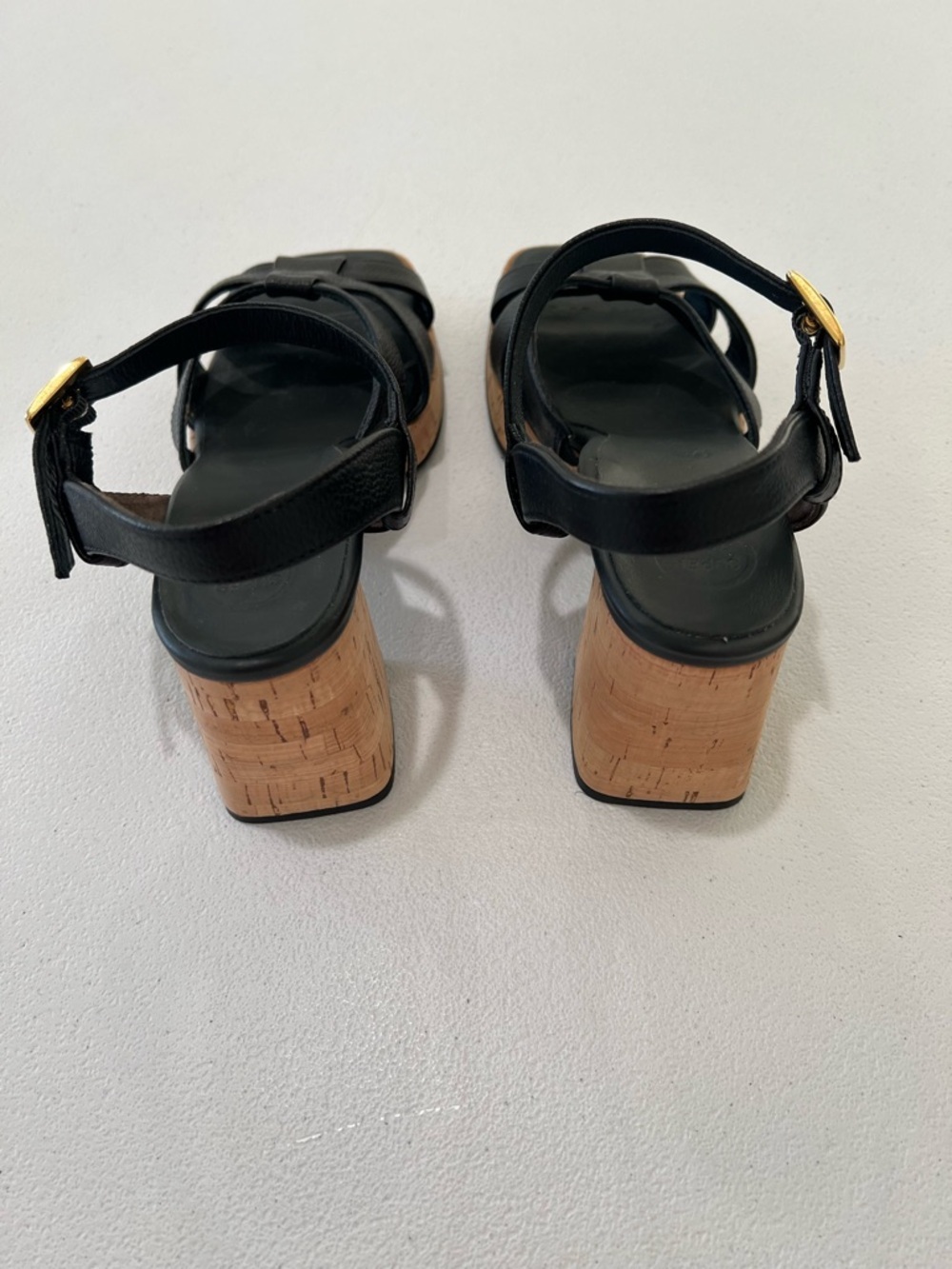 PAUL GREEN Black Leather Cork-Platform Strappy Sandals comfor insole 7 - Picture 5 of 13